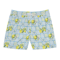 Men's Italian Lemon Mosaic Swim Shorts: Mid-Length Beachwear