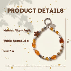 Beaded Phone Charm Wrist Strap, Amber Brown Phone Lanyard, Cute Bead Phone Strap, Aesthetic Bag Charm